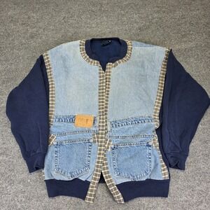 SOFFEE Adult Fleece Denim Patchwork Jacket Grunge BohoVtg Size Large
